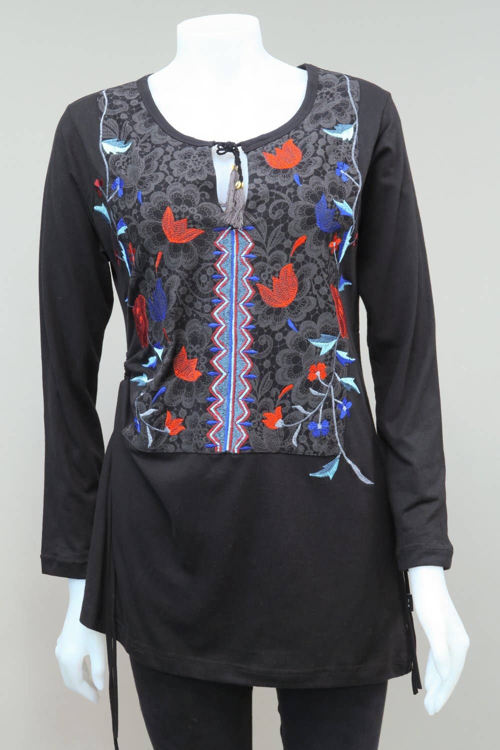 Leopards & Roses - Wholesale Tunic - Women's - RJ-T8804-GR - Emb. Drawstring Tunic0