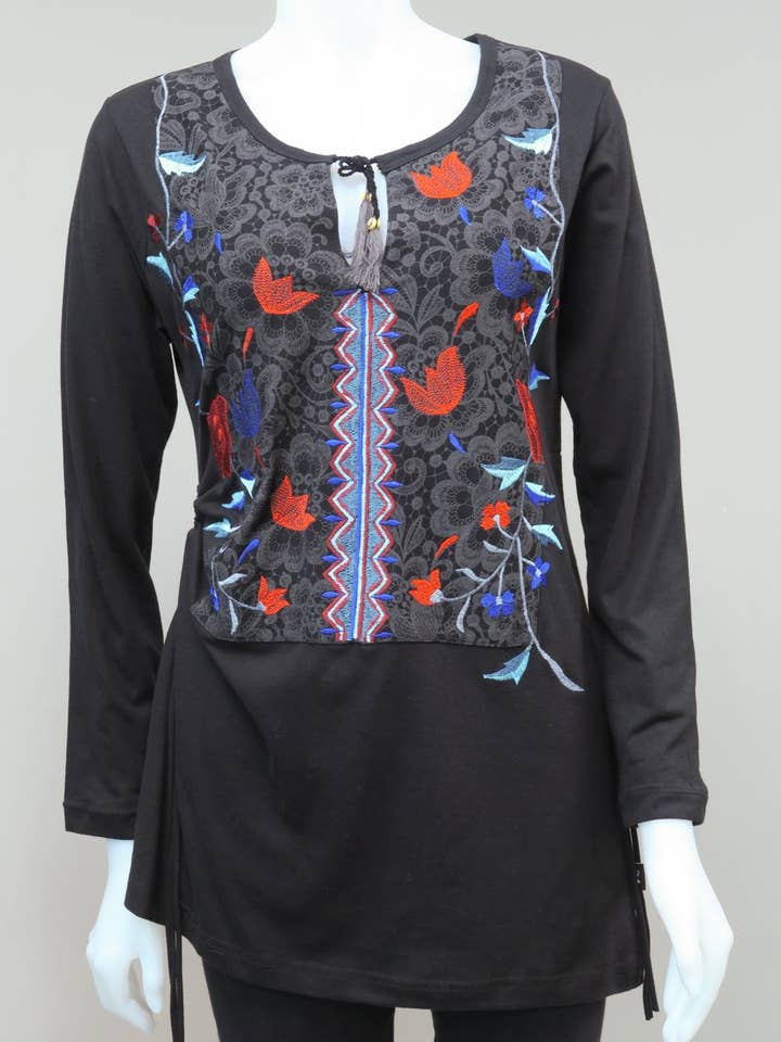 RJ-T8804-GR - Emb. Drawstring Tunic for wholesale by Leopards & Roses