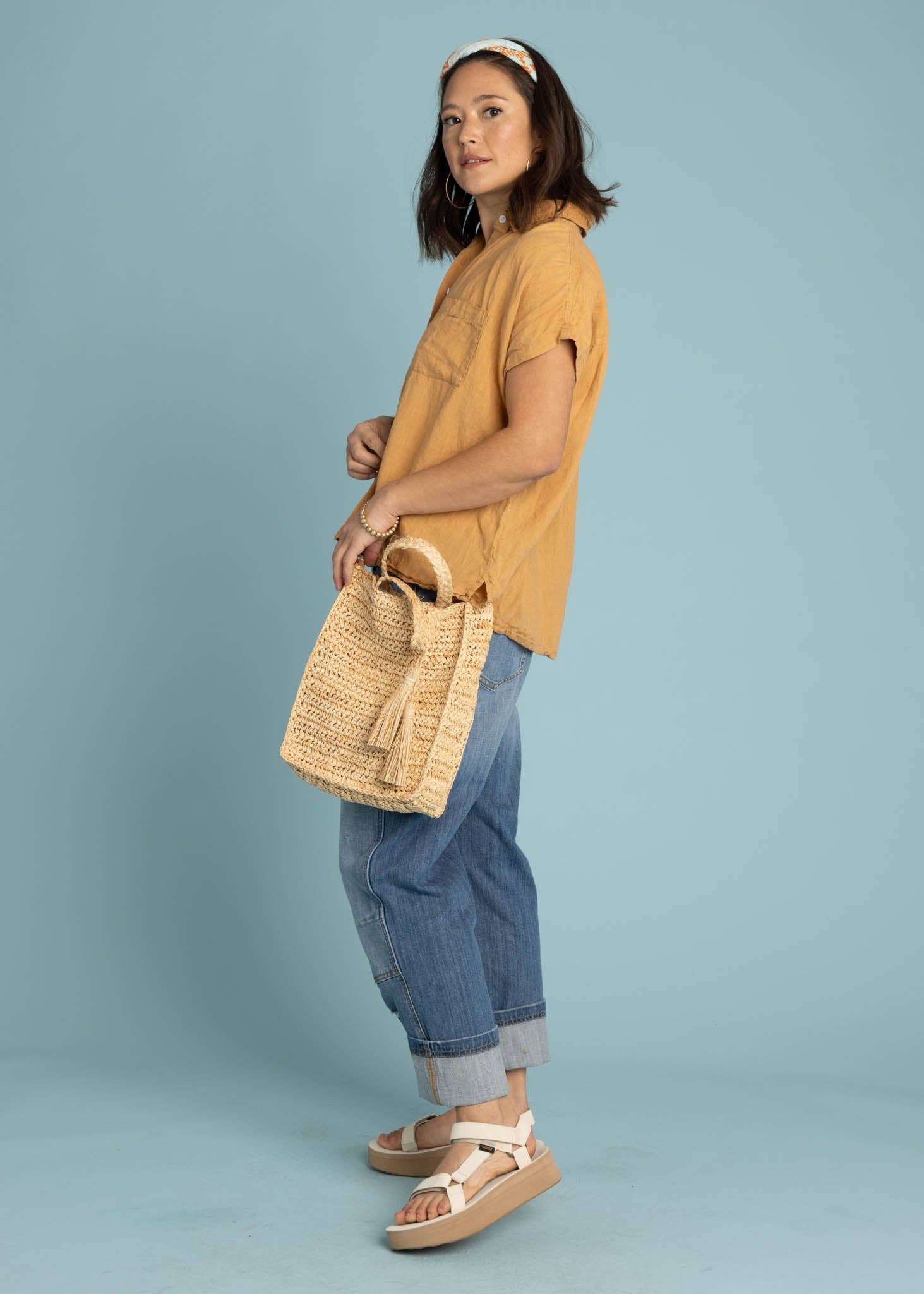 and for Good - Venta al por mayor Camisa con botones - Mujer - Camisa de manga corta de lino Good Boyfriend - Baked Clay5