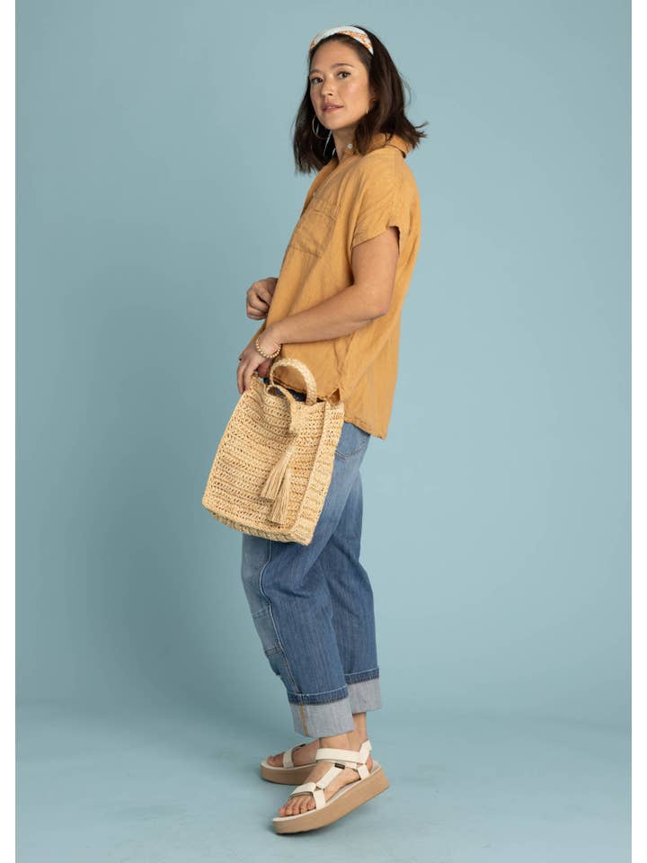 and for Good - Venta al por mayor Camisa con botones - Mujer - Camisa de manga corta de lino Good Boyfriend - Baked Clay5