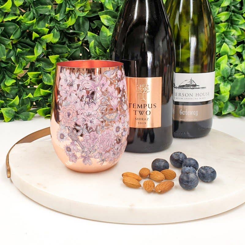 CLINQ - Wholesale Wine Glass - Floral Print Copper Glasses5