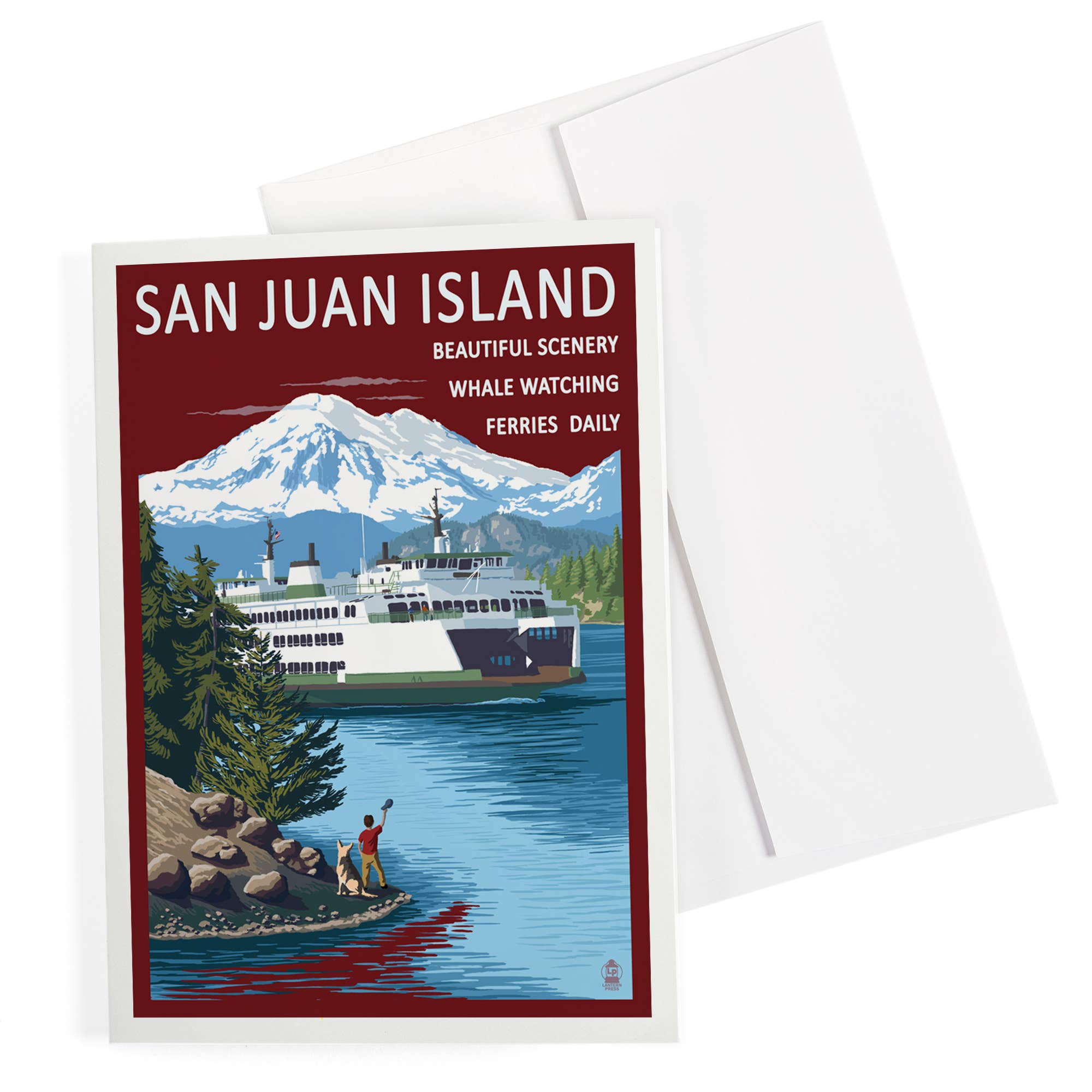 Lantern Press - Wholesale Everyday Greeting Card - GREETING CARD San Juan Island, Boy Waving at Ferry0