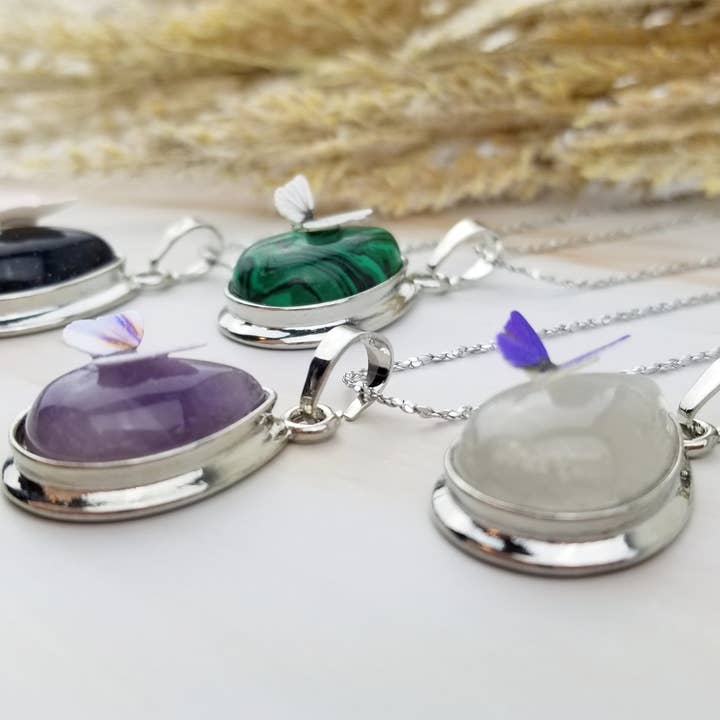 WonderLight Jewelry - Wholesale Pendant/Charm Necklace - Gemstone Teardrop Butterfly Necklace - Butterfly / Hope1