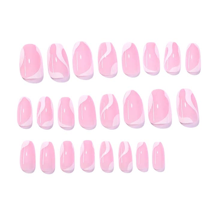 Ivy & Ash - Vendita all'ingrosso Unghie a pressione/finte - Cloud Nine | Unghie Finte Corte a Forma di Bara con Motivo a Spirale Bianca Classica2