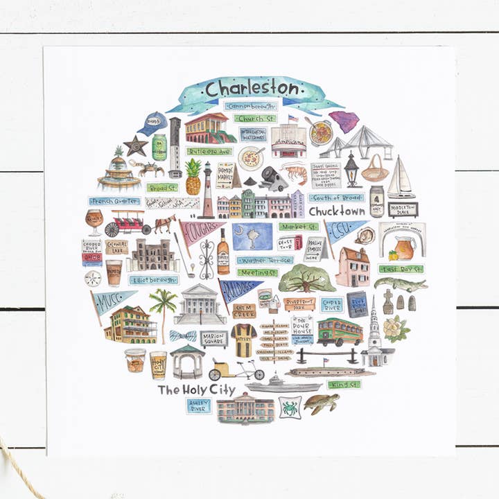 Stampa ad Acquerello Icona di Charleston, SC per la vendita all'ingrosso da parte di Green Blanky Studio