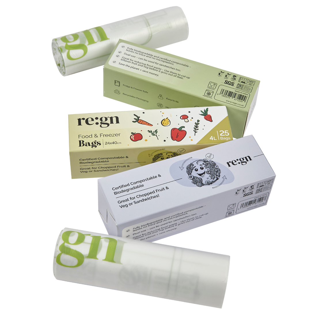 Re:gn - Wholesale Food Storage Wrap/Bag - Compostable & Biodegradable 2L Food and Freezer Bags – 35 Bags per Roll, Leakproof, Plant-Based Storage6