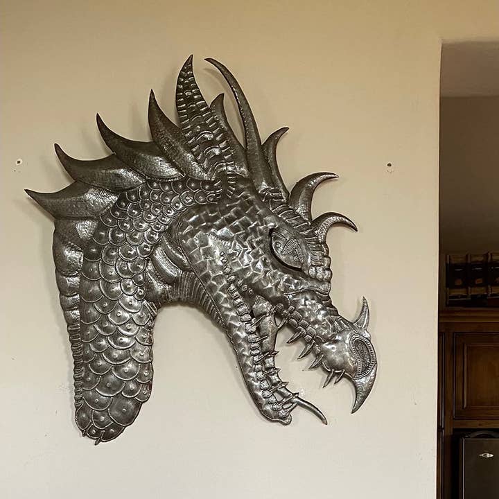 Haiti Fair Trade~ It's Cactus - Wholesale Wall Accent - Wall Hanging Metal Dragon, Mythical Handmade 19" x 22"