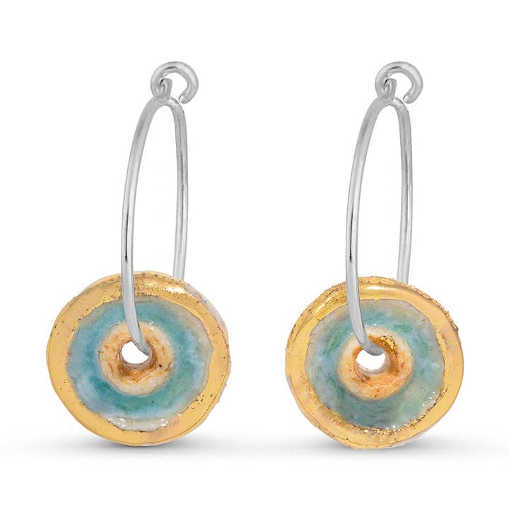 Aros pequeños de plata de ley Turquesa Pool para venta al por mayor de Habulous