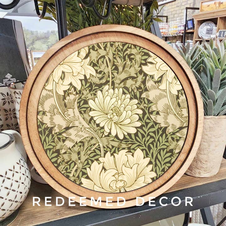 Redeemed Decor - Wholesale Art Print - 8" Round Green Floral Tapestry Art
