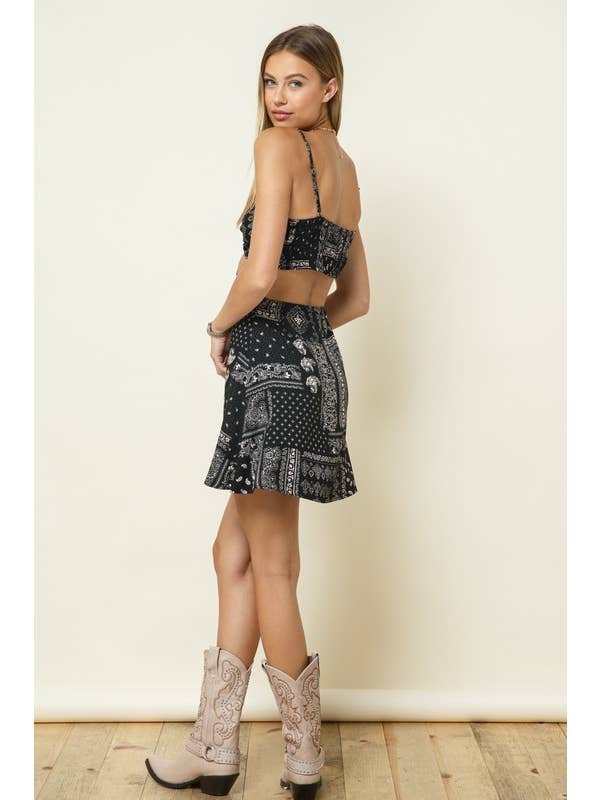 Black Paisley Printed Dress With Smocking for wholesale on Faire