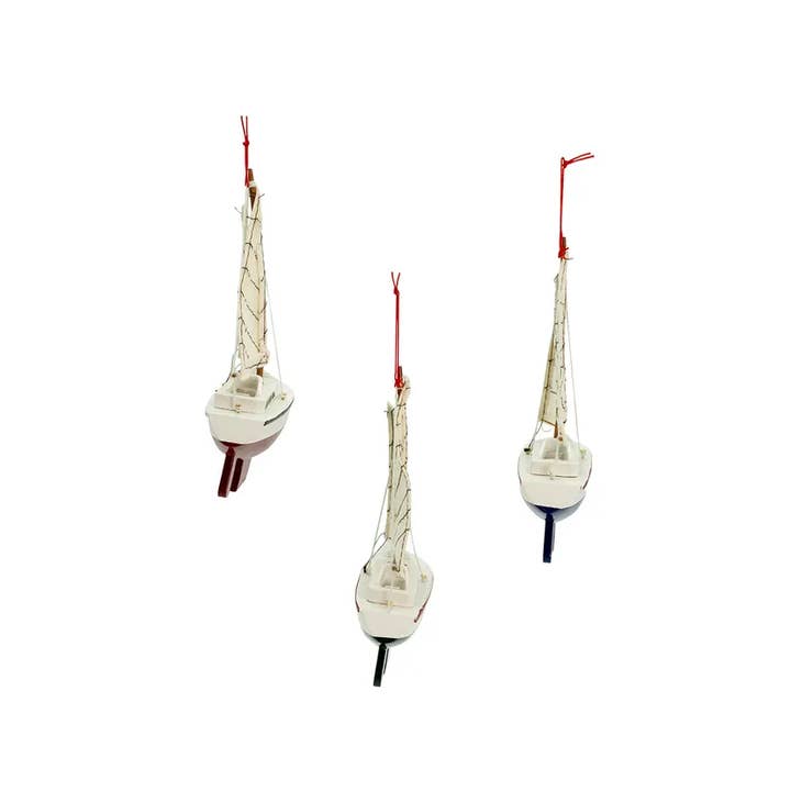 Kurt S. Adler, Inc. - Wholesale Ornament - WOODEN YACHT W/SAILS ORNAMENT 3/ASSTD3