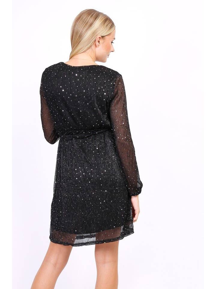 Black 10445-black Short dresses with lurex for party for wholesale on Faire2