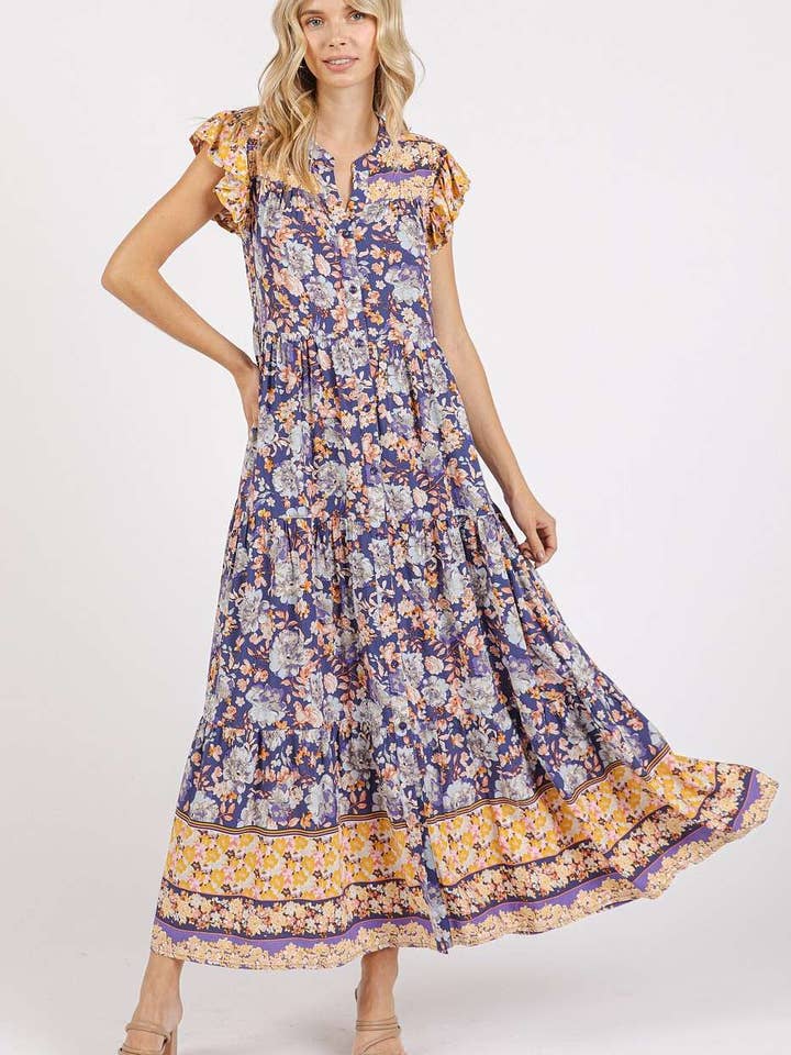 MAXI ABITO CON MANICHE A BALZE CON STAMPA FLOREALE per la vendita all'ingrosso da parte di mittoshop