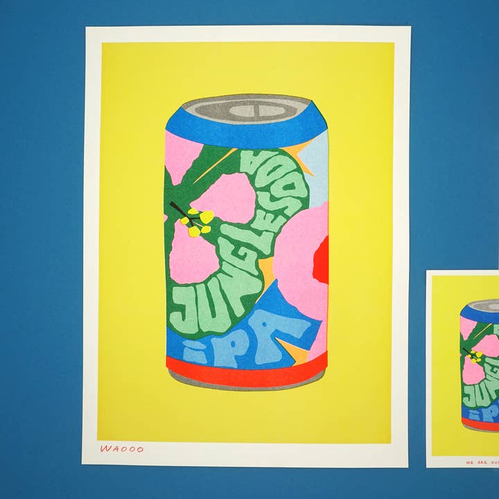 Een risoprint van 30x40 cm van een blik Jungle Soda IPA voor wholesale door We are out of office