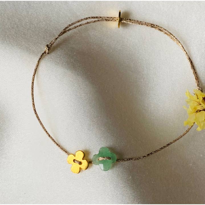 LITTLE CLOVER DUO BRACELET, aventurine & gold plated (BLIT3DUO) for wholesale by Sophie Deschamps Bijoux