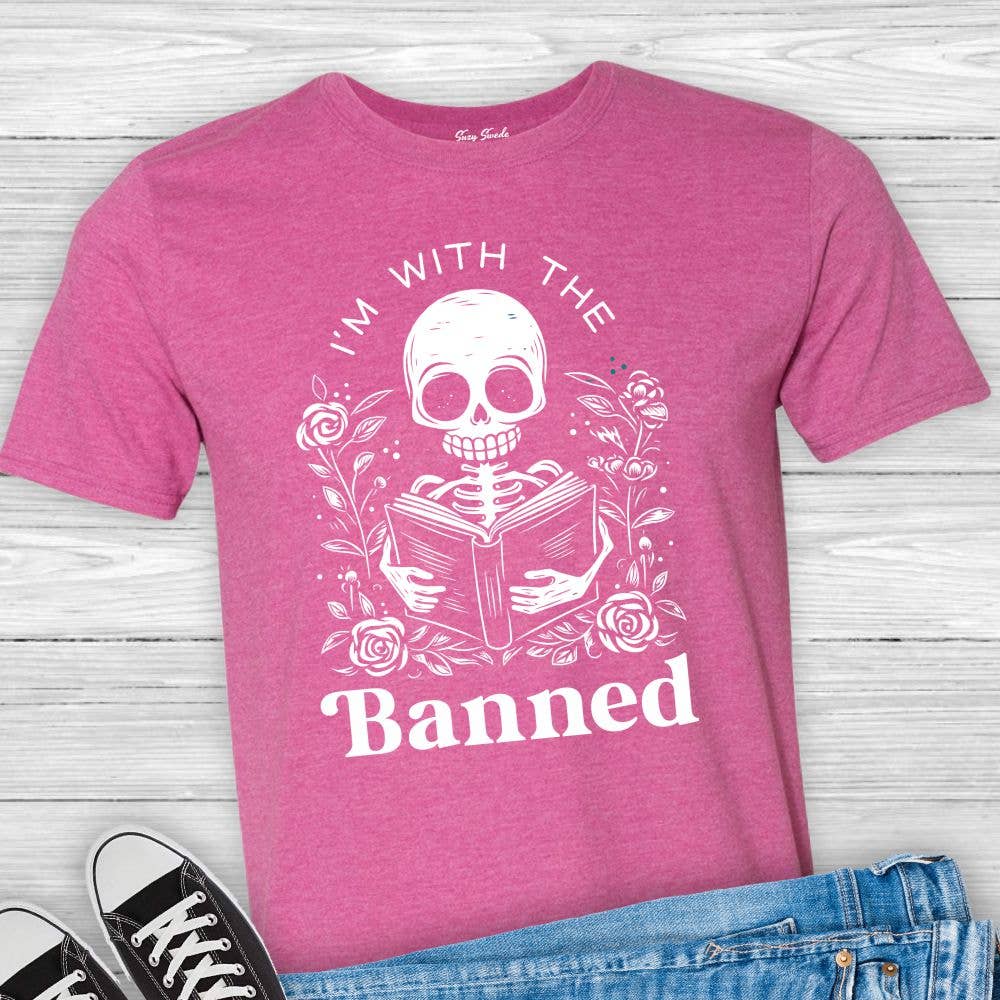 Suzy Swede - Wholesale Screen Printed T-Shirt - Women's - I'm With the Banned Tshirt | Books Read Book Bans Library2