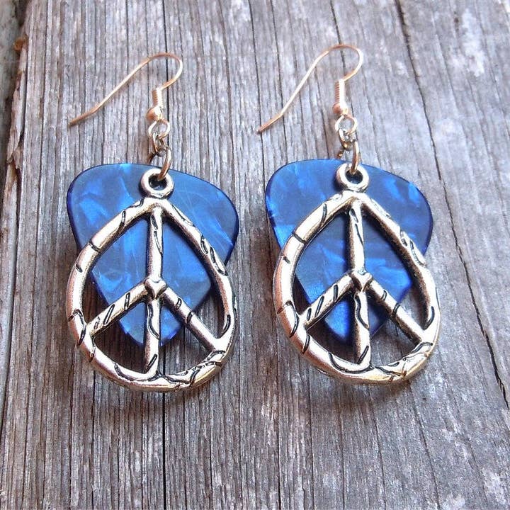 Simply Raevyn - Wholesale Dangle Earrings - Large Oval Peace Sign Charm Guitar Pick Earrings26