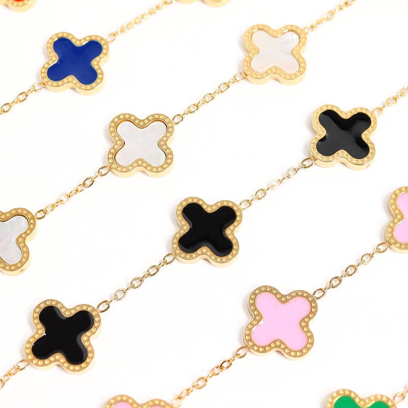 18K Gold PVD Stainless Steel Lucky Clover Charm Bracelet for wholesale on Faire9