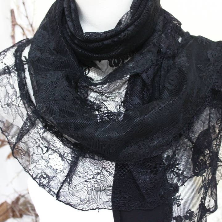 Black Lace Women Shawl, Triangle Black Shawl, Black Funeral for wholesale by Nazcollecolors