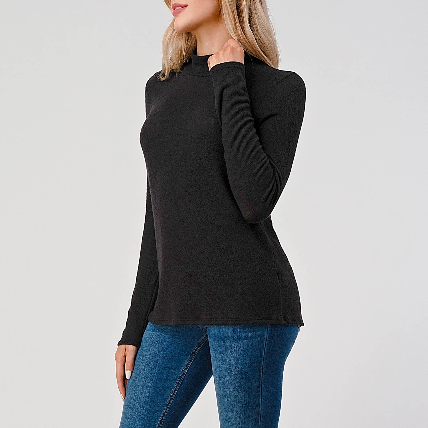 Heimious - Wholesale Knit Top - Women's - Mock Neck L-Sleeve Relaxed Fit Brushed Knit Top, T5488