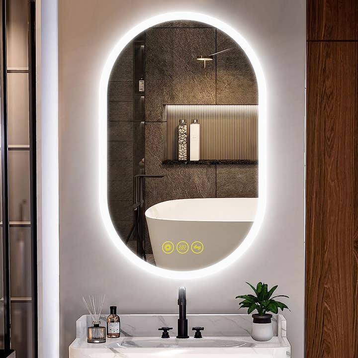20x32" Oval Frameless LED Anti-Fog Dimmable Bathroom Mirror for wholesale by Brio Lighting
