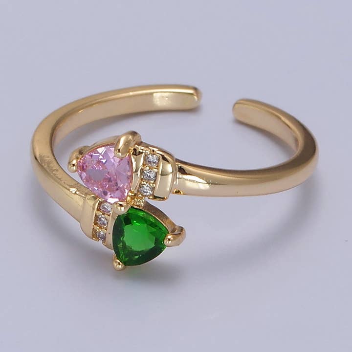 Sierlijke roze en groene CZ Crystal minimalistische gouden ring O2142 voor wholesale door Aim Eternal