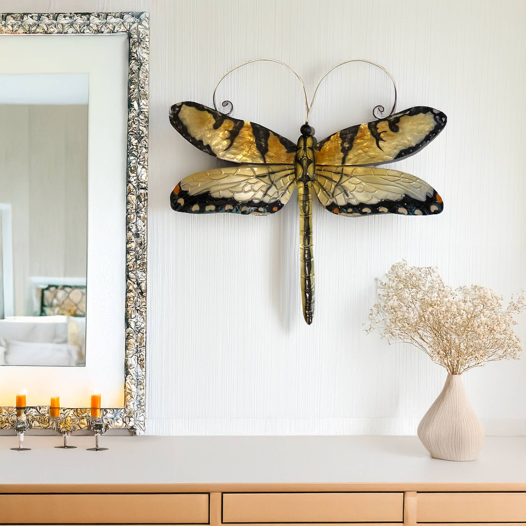 Eangee Home Design - Wholesale Wall Accent - Dragonfly Wall Decor Gold And Blue, w/ Capiz, Outdoor Safe1