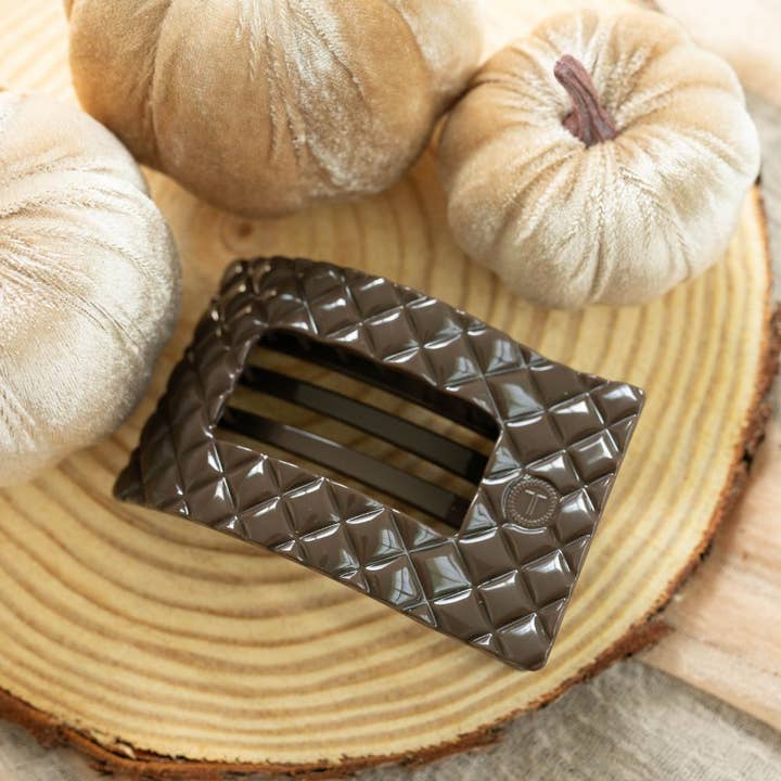 TELETIES - Wholesale Hair Clip - Women's - Flat Rectangle Hair Clip | Large | Truly Taupe Quilted4