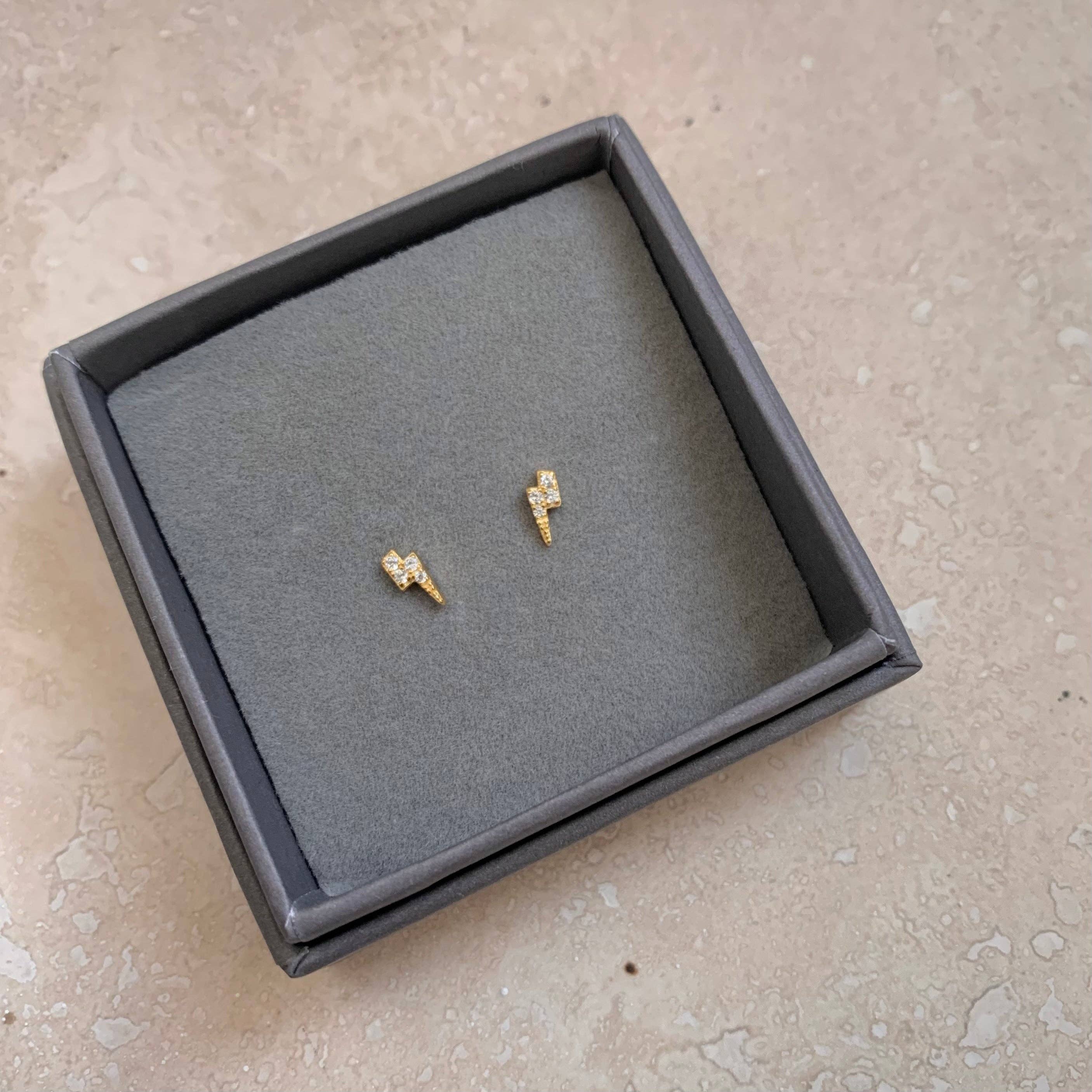 Little Nell Jewellery - Wholesale Stud/Post Earrings - Gold or Silver Micro Lightning Bolt Studs3