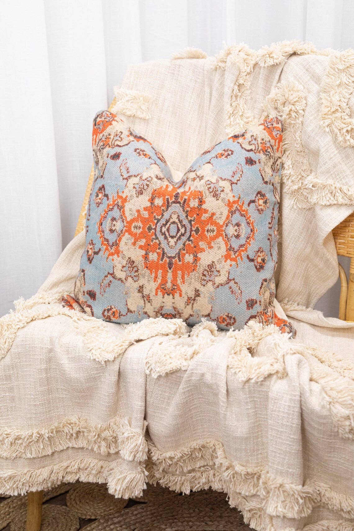 Glamthread - Wholesale Throw pillow cover - Linen Connections Moroccan Tassels Cushion Cover - Blue Mix0