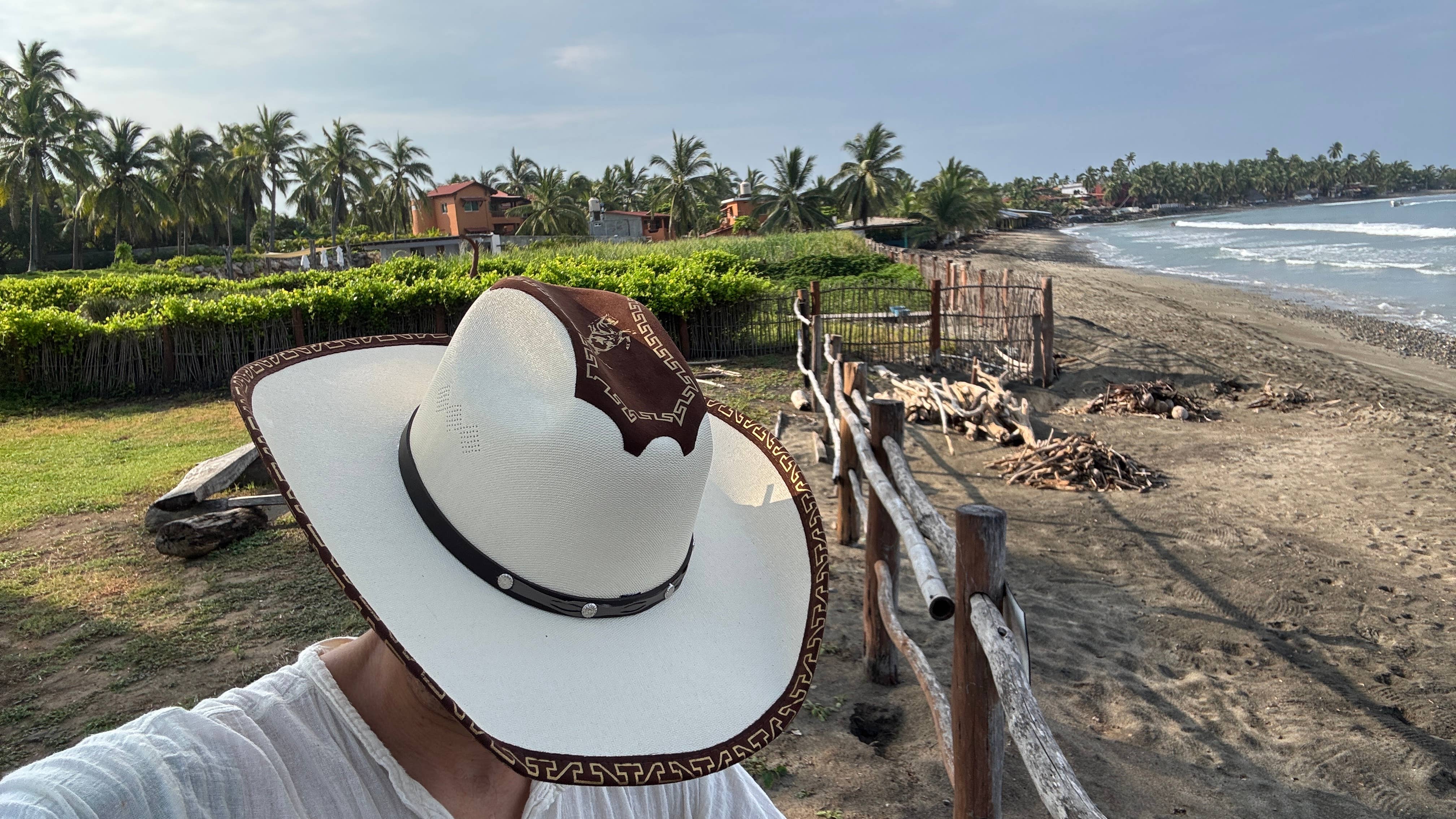 Baja Leather - Wholesale Cowboy Hat - Unisex - Canvas Rancher Hat | Cowboy Hat- White with Suede Trim4