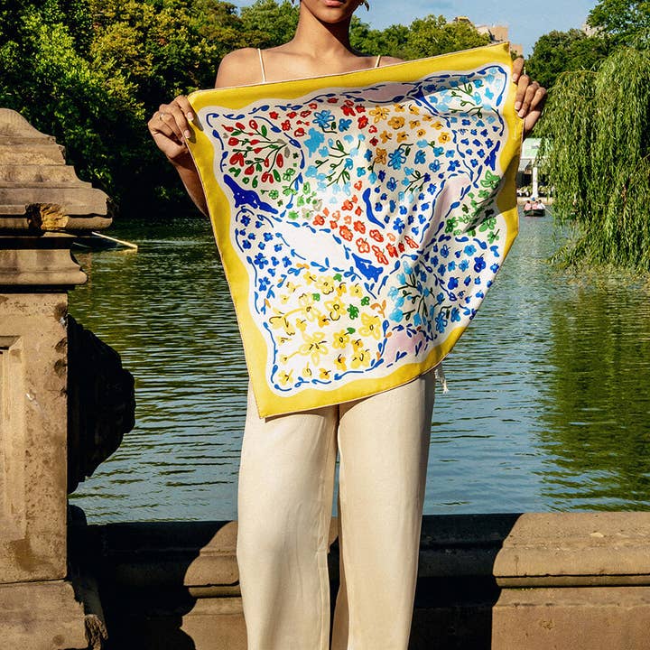 Jessie Zhao New York - Wholesale Scarf - Women's - Yellow Garden Double Sided Silk Scarf2
