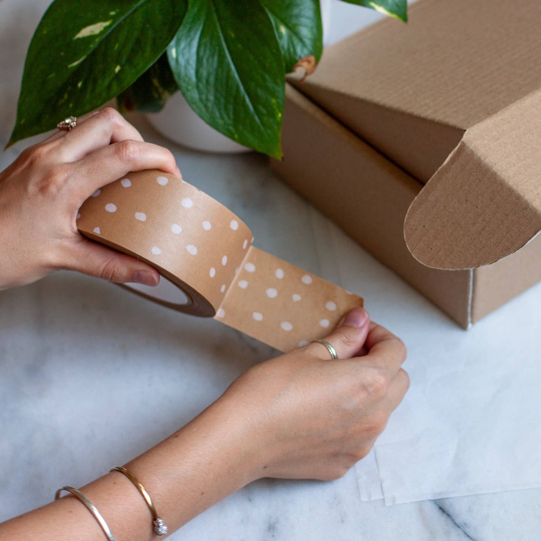 Packplan – Fita por atacado – Fita de embalagem - Fita kraft estampada com bolinhas1