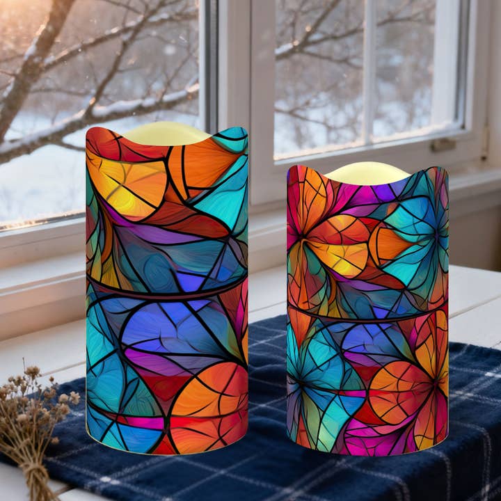 Färgat glas vågkant flamlösa LED-pelarljus set om 3 för wholesale av Candles Meta