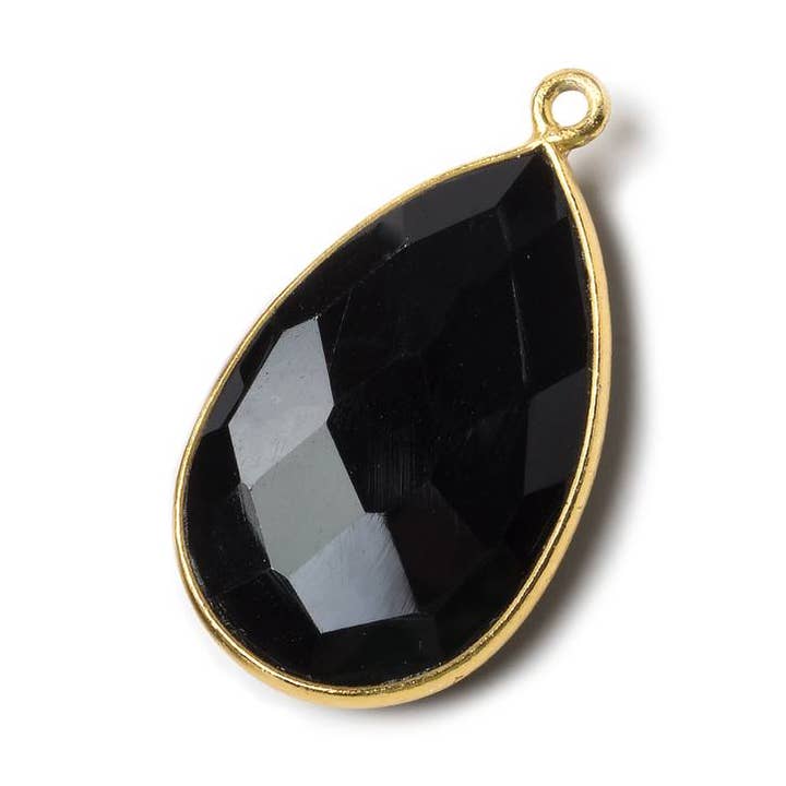 26x17mm Vermeil Bezel Black Chalcedony faceted pear Pendant 1 piece for wholesale by Beads of Cambay