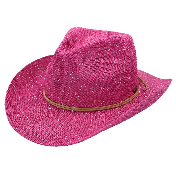 Fashion City - Wholesale Cowboy Hat - Women's - Sequin Cowboy Hat with Suede String