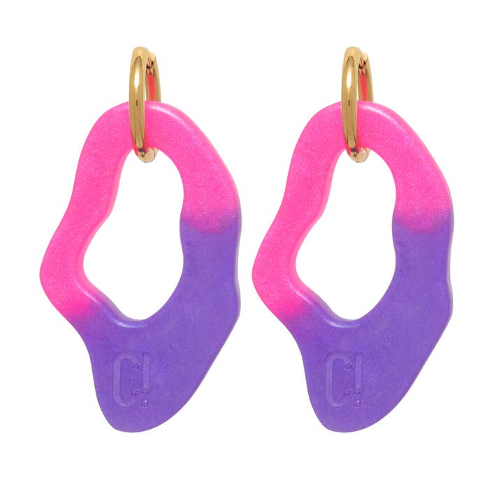 Brincos de Argola Epoxi Artesanal Rosa e Roxo por atacado de Color Manifesto