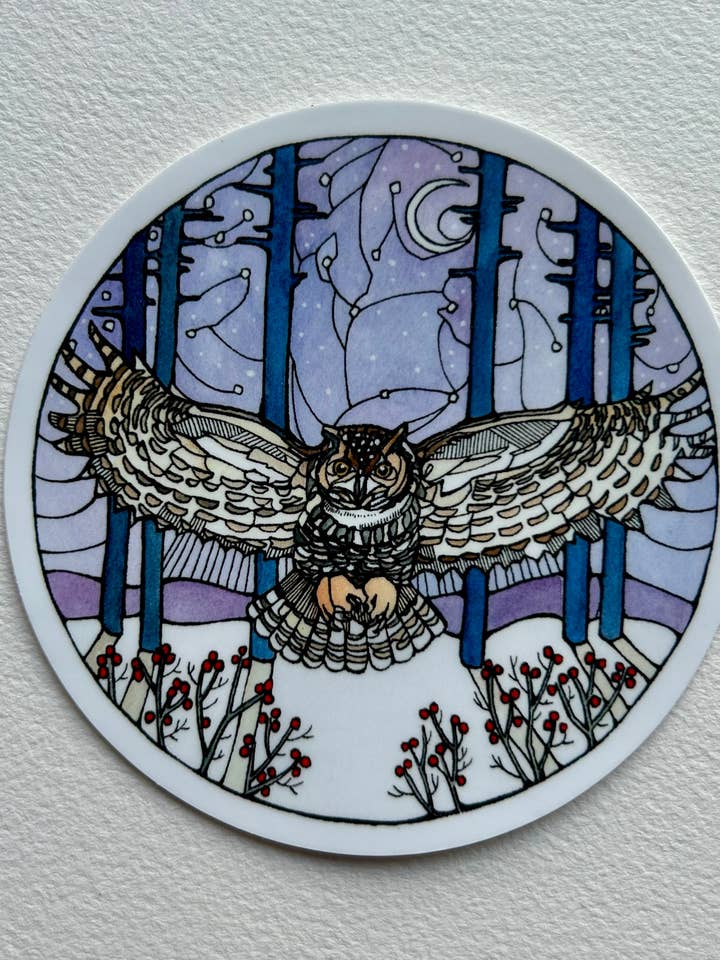 Autocollant - Chouette d'hiver pour la vente par Mattie Rose Art