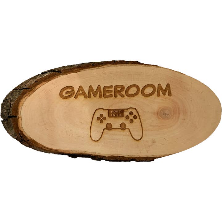 Text board tree disc "Gameroom" for wholesale by TextTim.nl
