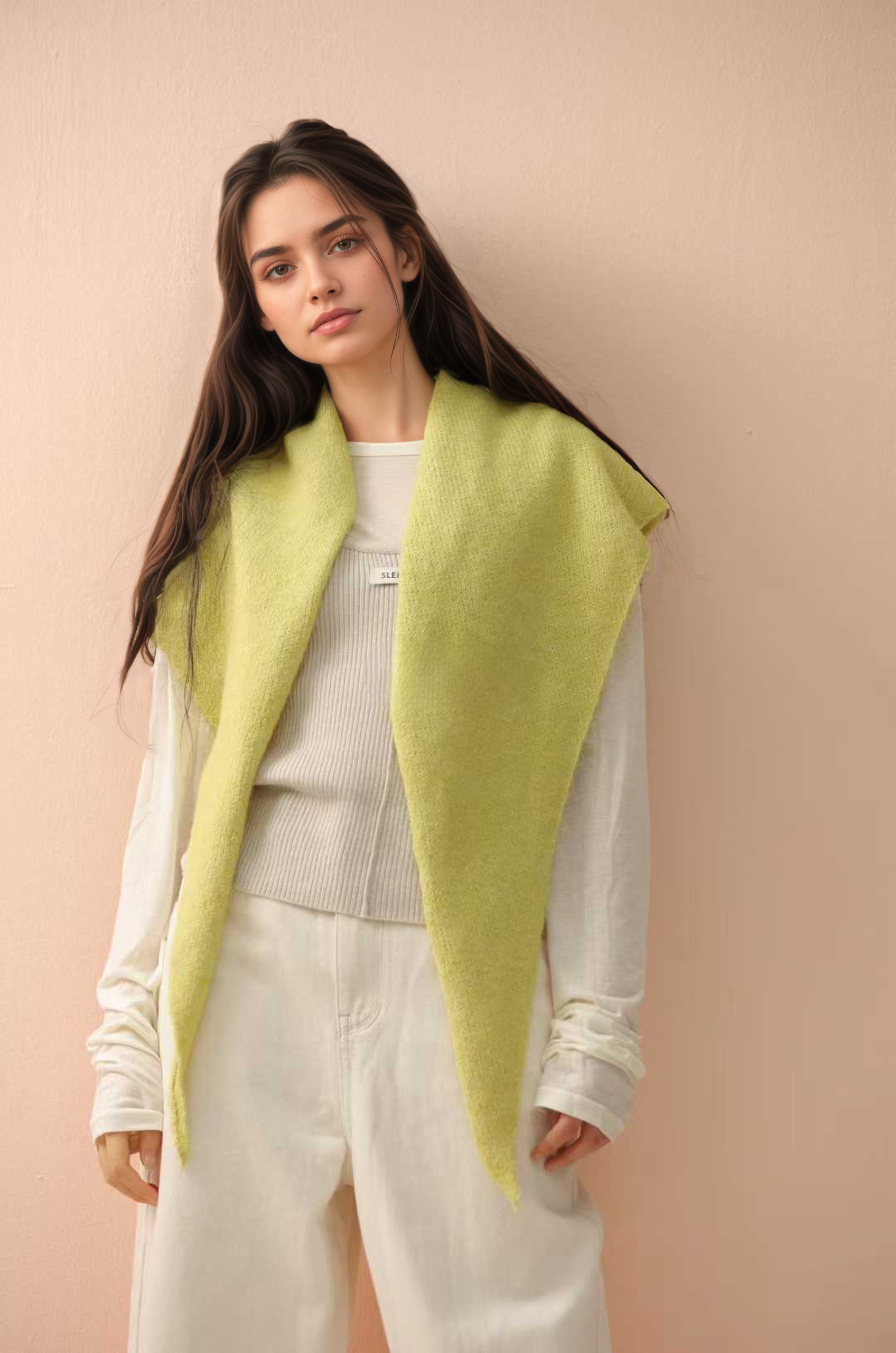 LadyJuneAccessories - Vente Écharpe – femme - Écharpe Triangle en Tricot Doux – Style Coréen Confortable et Chic10