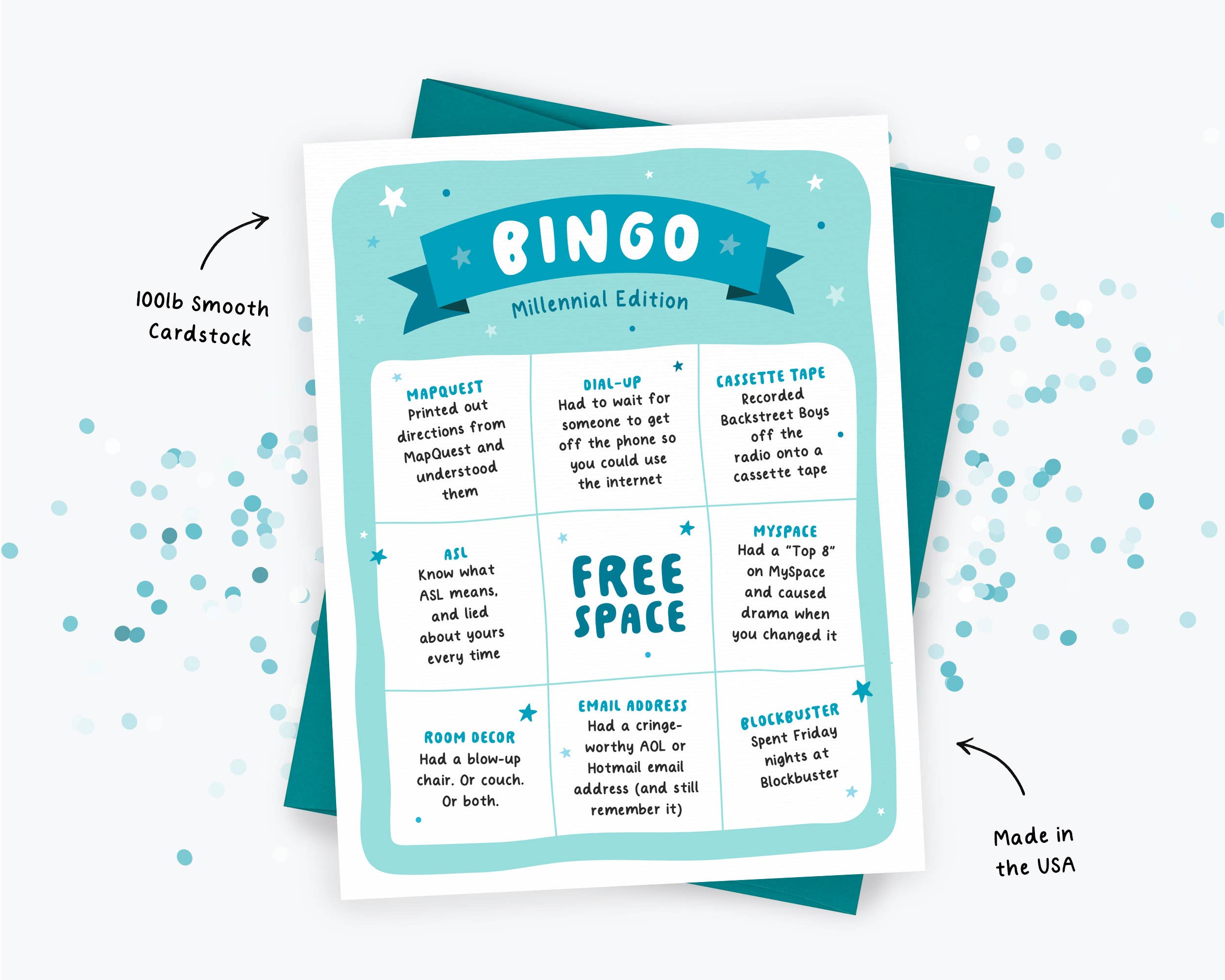 Kreate Paper Co. - Wholesale Birthday Card - Funny Bingo Card Millennial Edition, 90s Nostalgia1