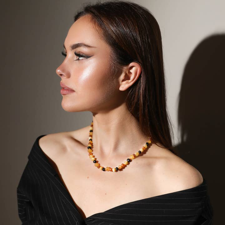 Multi Color Baroque Polished Amber Beads Necklace for Adult for wholesale by The Natural Amber