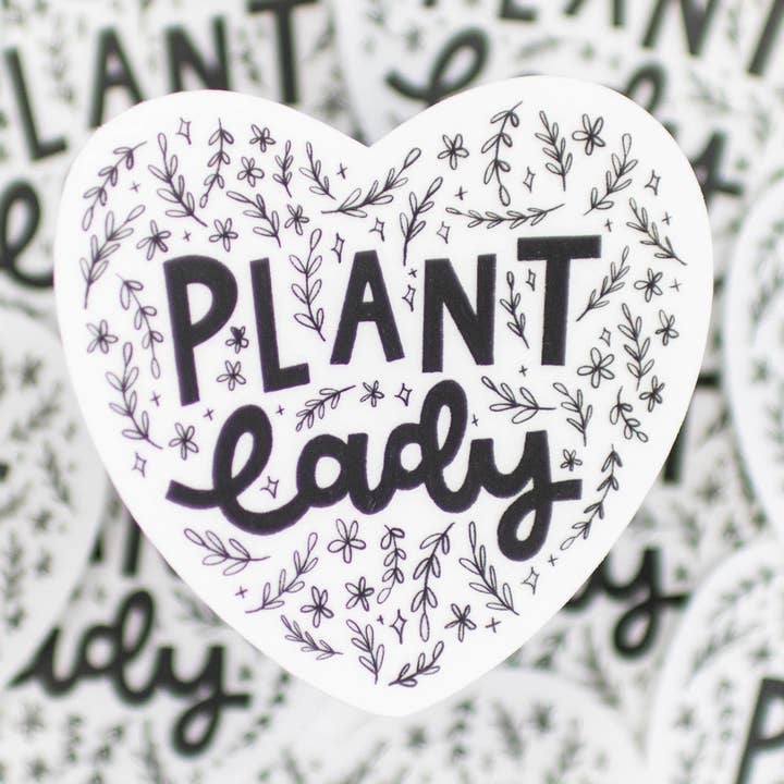 Plant Lady - Black and White Clear Matte Sticker for wholesale by Chat Papier