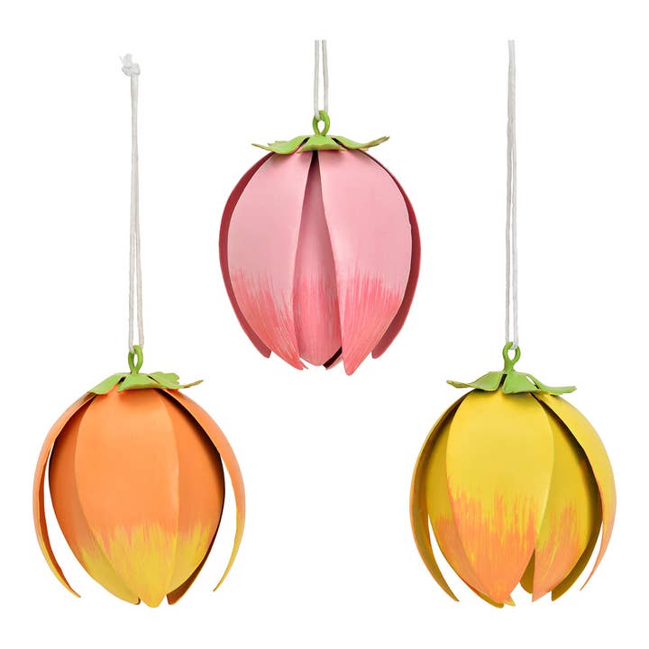 Hanger bloem van metaal, 3-voudig, Geel/Oranje/Roze (B/H/D) 5x6x5cm voor wholesale door Wurm