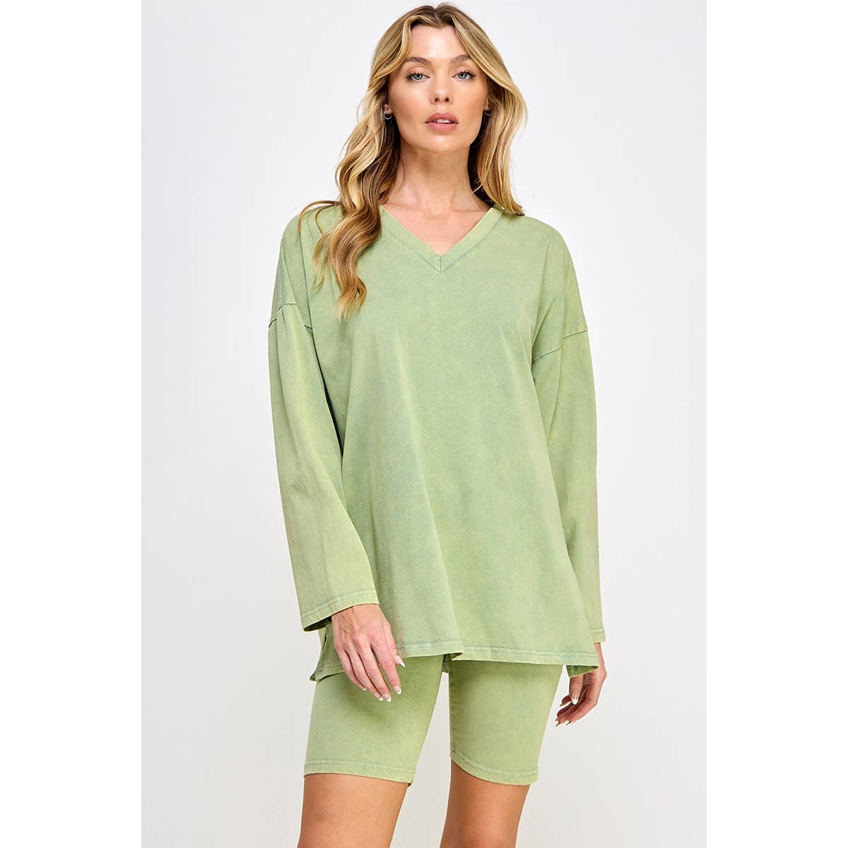 Sweet Generis - Wholesale Lounge Set - Women's - COTTON MINIERAL WASHED OVERSIZE TOP WITH CASUAL BIKER SHORT 27