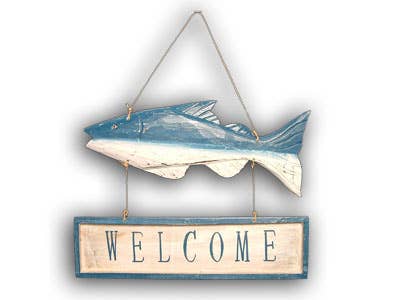 Erik & Mike - Wholesale Sign - Fish welcome wood hand carved nautical sign decor0