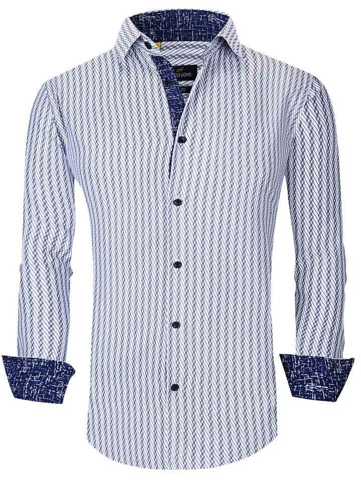 Chemise à manches longues à rayures blanches à imprimé géométrique classique pour la vente par Suslo Couture