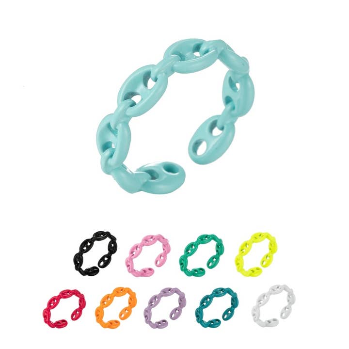 Anchor Ring Link Chain Ring Enamel Statement Jewelry Open Adjustable Ring Y2K Colorful Ring for wholesale by Aim Eternal
