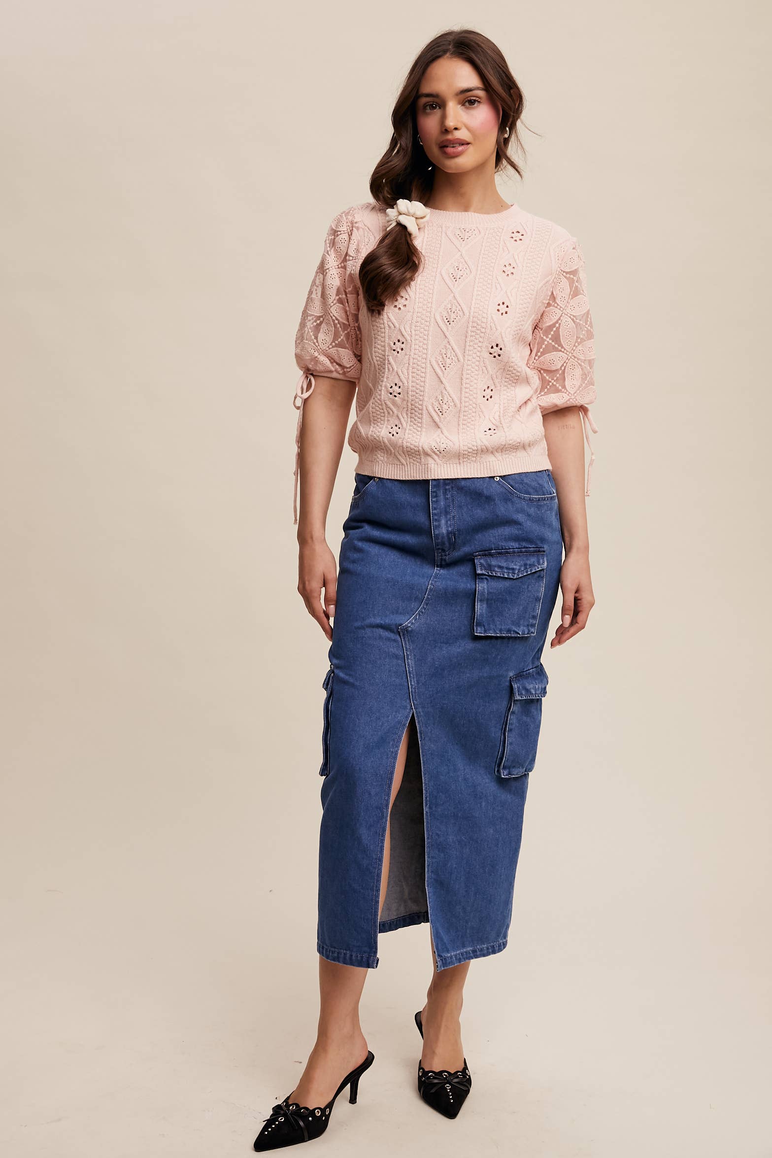 Listicle – Pulôver - Mulher por atacado – Top de Malha com Mangas Bufantes e Ilhós30