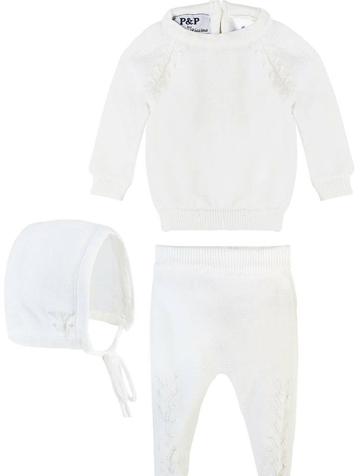 Babyjongen speciale gelegenheid 2-delige gebreide bladoutfit +motorkap voor wholesale door Julius Berger & Carriage Boutique